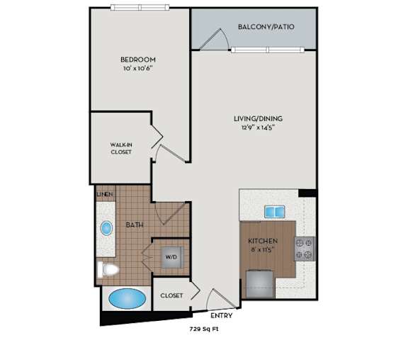Metro 112 Apartments - Bellevue, WA - Cascade-VI floor plan 729 Sq Ft