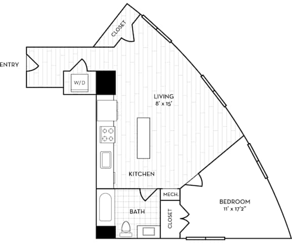 Velo Forest Hills Apartments - A14 Floor Plan 752 Sq Ft - Boston, MA Apartments