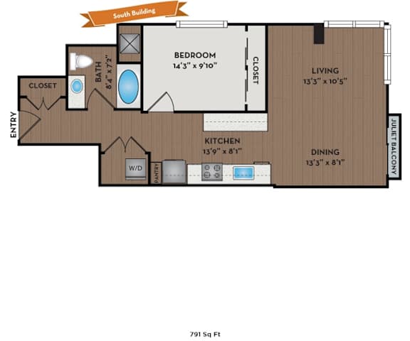 Metro 112 Apartments - Bellevue, WA - Evergreen IV floor plan 791 Sq Ft