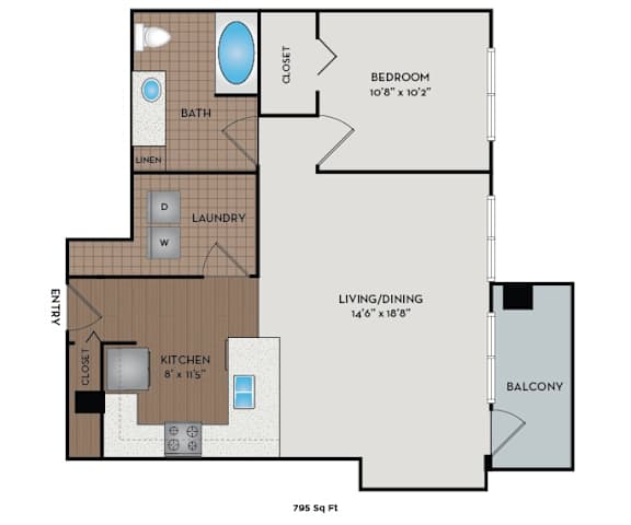 Metro 112 Apartments - Bellevue, WA - Cascade-VIII floor plan 795 Sq Ft