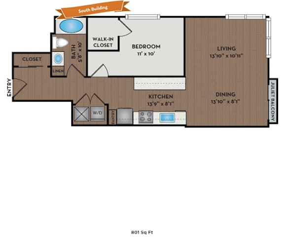 Metro 112 Apartments - Bellevue, WA - Market IX floor plan 801 Sq Ft