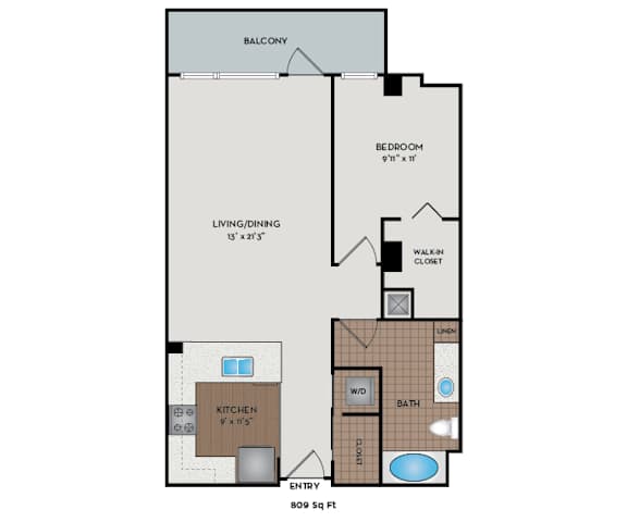 Metro 112 Apartments - Bellevue, WA - Evergreen-V floor plan 809 Sq Ft