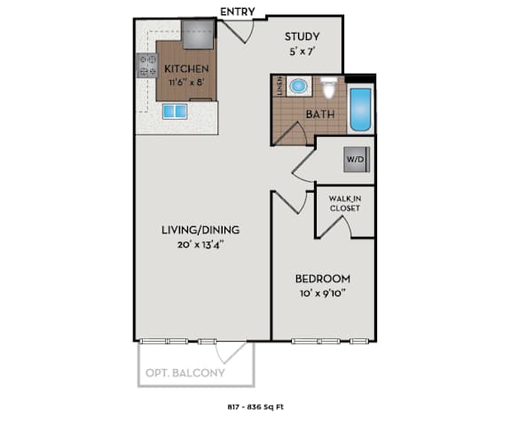 The Matisse - Portland, OR - Redon I floor plan 817 Sq Ft