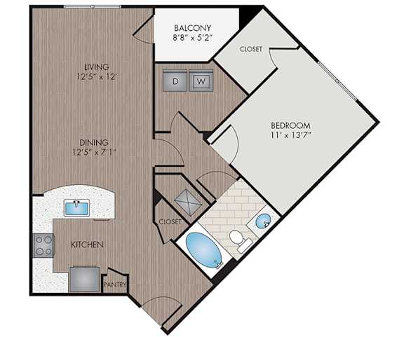 Marshall Park Apartments & Townhomes - Raleigh, NC- Centennial floor plan 820 Sq Ft