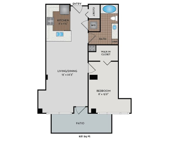 Metro 112 Apartments - Bellevue, WA - Cascade-IX floor plan 831 Sq Ft