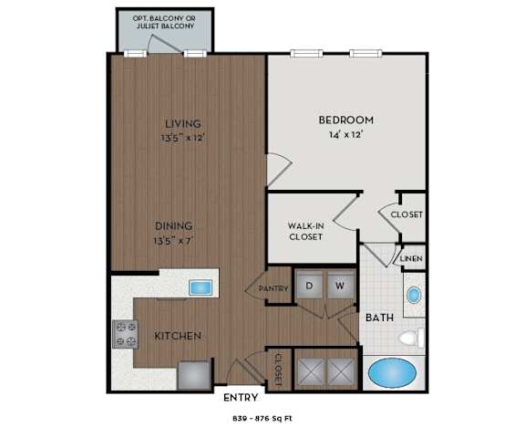 The Reserve at Tysons Corner - Raleigh, NC- Orchard floor plan 839 Sq Ft