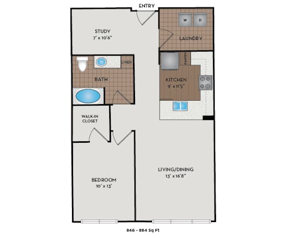 Metro 112 Apartments - Bellevue, WA - Pacific II floor plan 849 to 894 Sq Ft