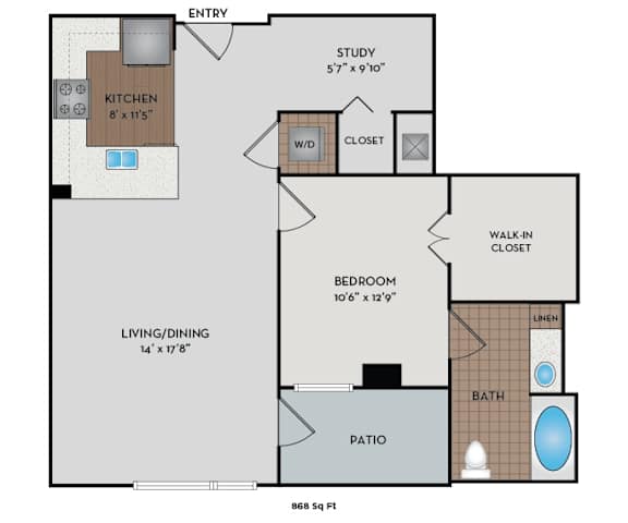Metro 112 Apartments - Bellevue, WA - Pacific-IV floor plan 868 Sq Ft