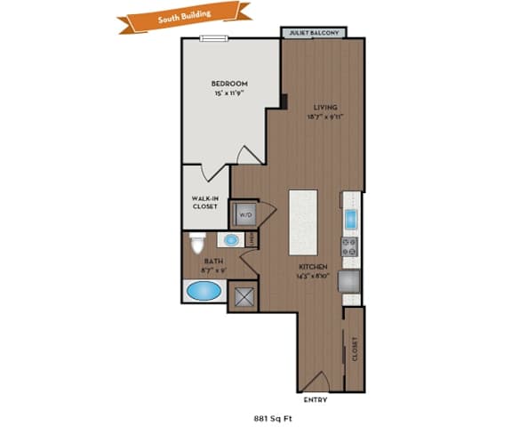 Metro 112 Apartments - Bellevue, WA - Evergreen VI floor plan 881 Sq Ft