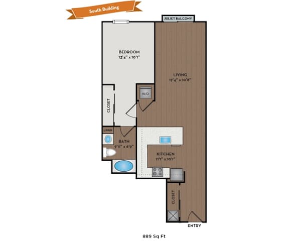 Metro 112 Apartments - Bellevue, WA - Evergreen VII floor plan 889 Sq Ft