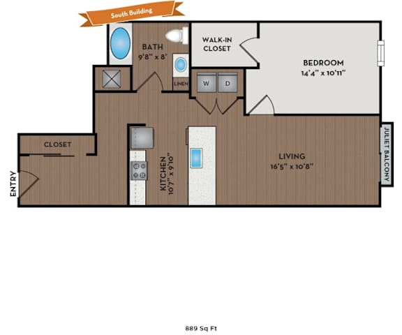 Metro 112 Apartments - Bellevue, WA - Evergreen VIII floor plan 889 Sq Ft