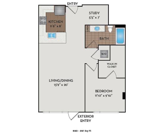 The Matisse - Portland, OR - Redon II floor plan 890 Sq Ft