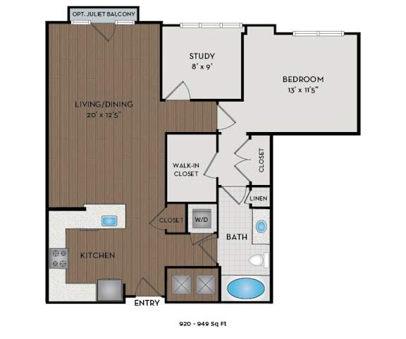 Floor Plan  The Reserve at Tysons Corner - Raleigh, NC- Chanel floor plan 920 Sq Ft