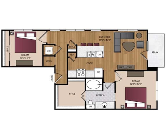Stella - Dallas, TX - 21F1A Floor Plan 936 SF