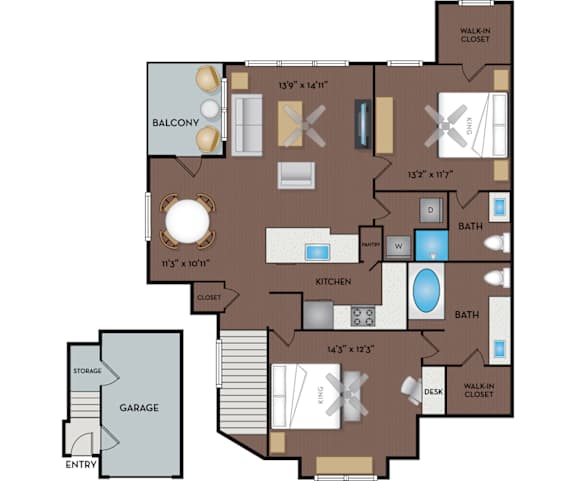 NoA on McNeil Apartments - Round Rock Austin, TX - 22T1A Floor Plan 1012 SF