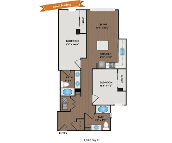 Metro 112 Apartments - Bellevue, WA - Pier III floor plan 1020 Sq Ft