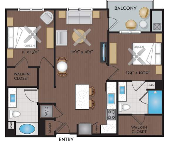Floor Plan  Joule La Floresta - Brea, CA - 22F2A Floor Plan 1037 SF