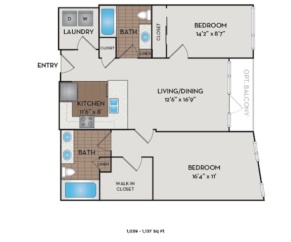 The Matisse - Portland, OR - Rousseau floor plan 1039 Sq Ft