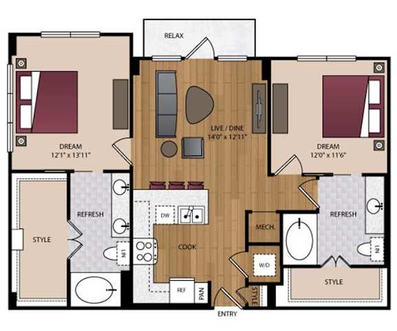 Stella - Dallas, TX - 22F1E Floor Plan 1075 SF