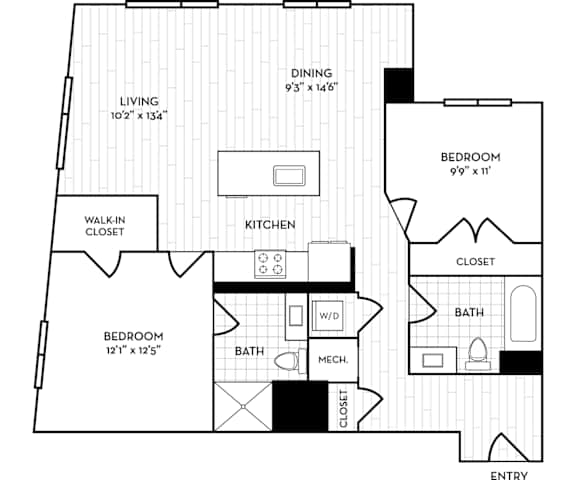 Velo Forest Hills Apartments - B2 Floor Plan 1100 Sq Ft - Boston, MA Apartments