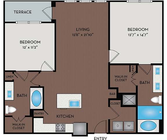 Larq Henderson Apartments | Dallas, TX | 22F2B Floor Plan 1174 SF
