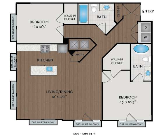 Floor Plan  The Reserve at Tysons Corner - Raleigh, NC- Lagerfeld floor plan 1209 Sq Ft