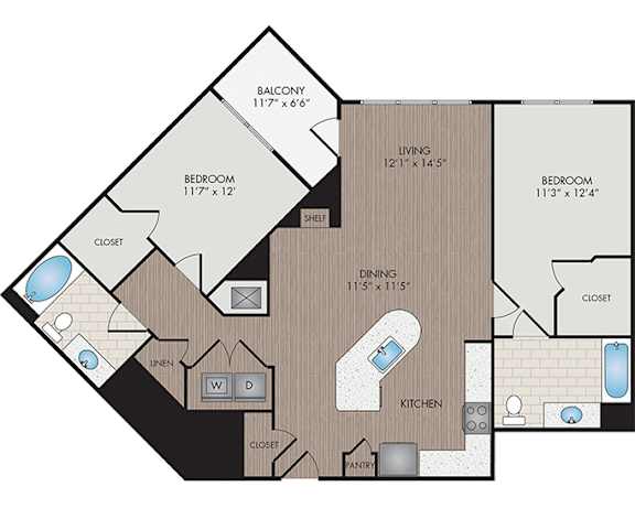 Marshall Park Apartments & Townhomes - Raleigh, NC- Pettigrew floor plan 1213 Sq Ft