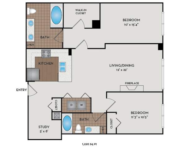 Metro 112 Apartments - Bellevue, WA - Wave-II floor plan 1220 Sq Ft