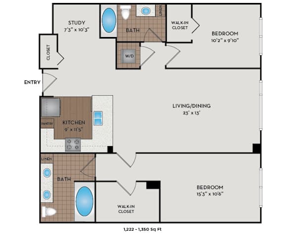 Metro 112 Apartments - Bellevue, WA - Wave-III floor plan 1350 Sq Ft