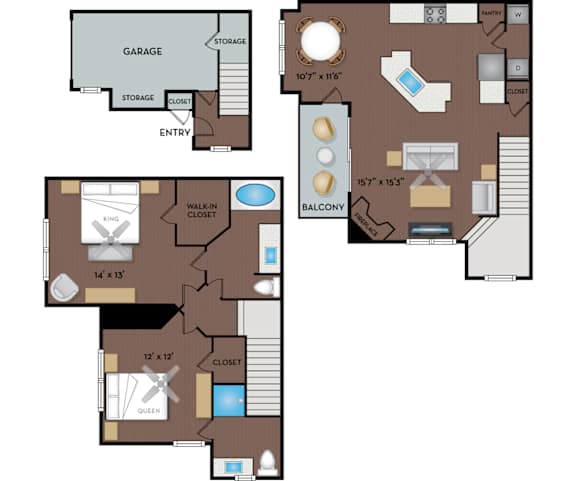 NoA on McNeil Apartments - Round Rock Austin, TX - 22T3 Floor Plan 1267 SF