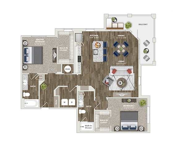 Briley apartments - downtown Matthews, NC - 22F4B Floor Plan 1338 SF