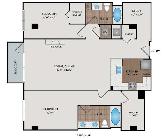 Metro 112 Apartments - Bellevue, WA - Wave-V floor plan 1350 Sq Ft