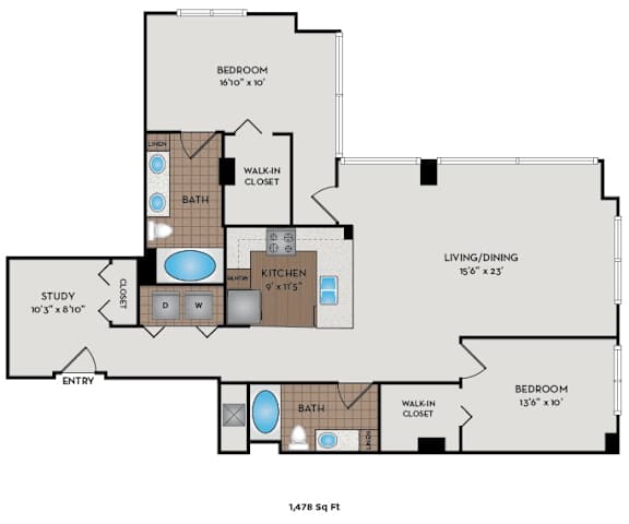 Metro 112 Apartments - Bellevue, WA - Wave-VI floor plan 1478 Sq Ft