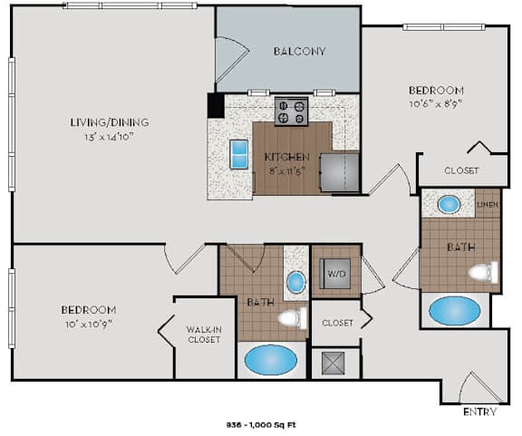 Metro 112 Apartments - Bellevue, WA - Pier-II floor plan 1000 Sq Ft