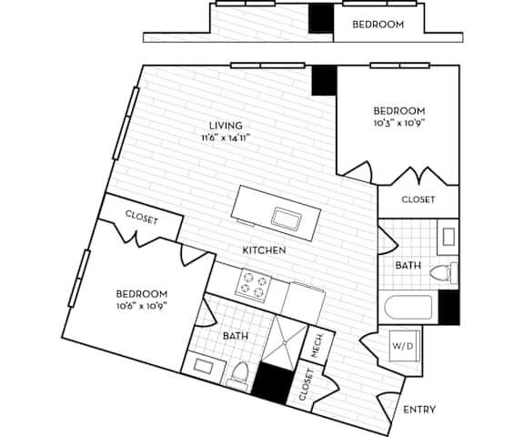 Velo Forest Hills Apartments - B1 Floor Plan 955-1002 Sq Ft - Boston, MA Apartments