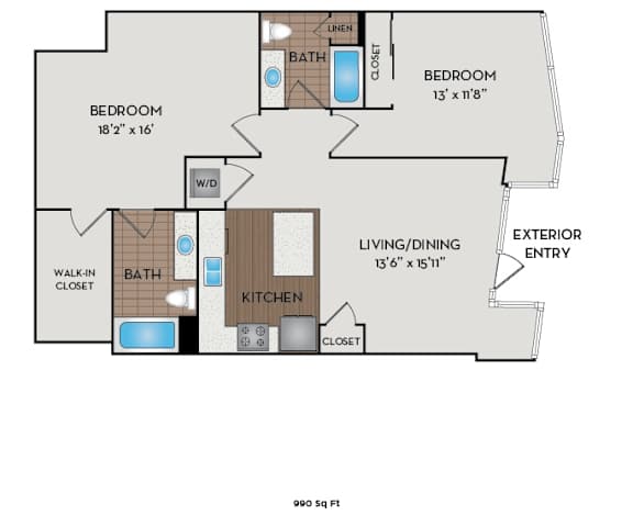 The Matisse - Portland, OR - Warhol floor plan 990 Sq Ft