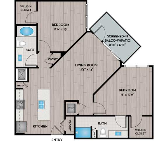 Lake Vue Apartments - Orlando, FL - 22F1 Floor Plan 1036 SF