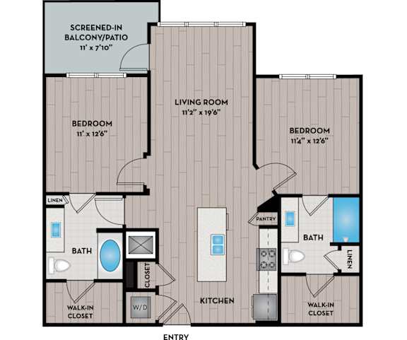 Lake Vue Apartments - Orlando, FL - 22F2 Floor Plan 1023 SF