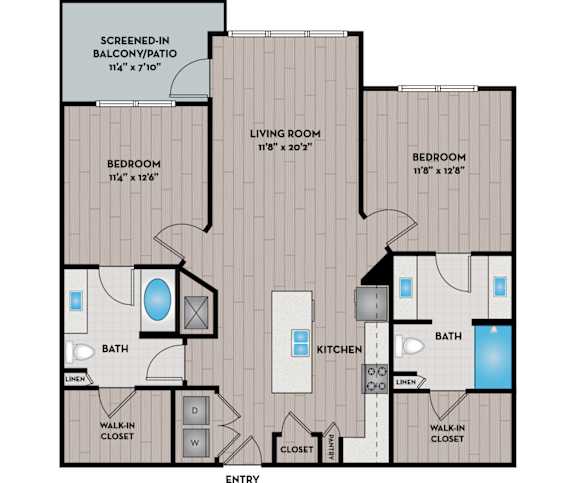 Lake Vue Apartments - Orlando, FL - 22F3 Floor Plan 1122 SF