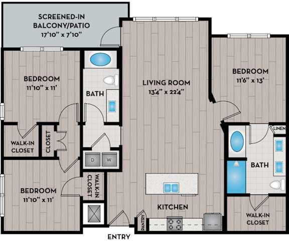 Lake Vue Apartments - Orlando, FL - 32F1A Floor Plan 1330 SF
