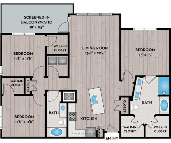 Lake Vue Apartments - Orlando, FL - 32F1A Floor Plan 1330 SF