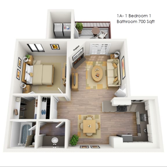 Del Sol Apartments One Bedroom 3D Floor Plan