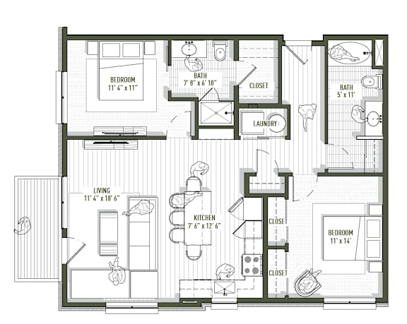 A black and white image of a house floor plan.
