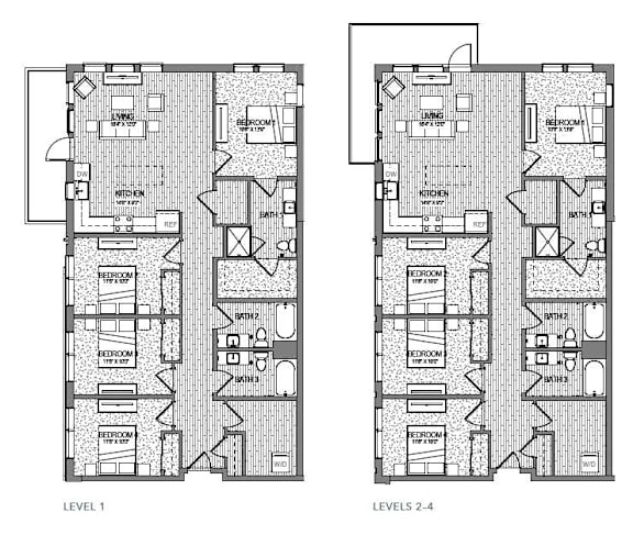 A black and white image of a floor plan for a building with two levels.