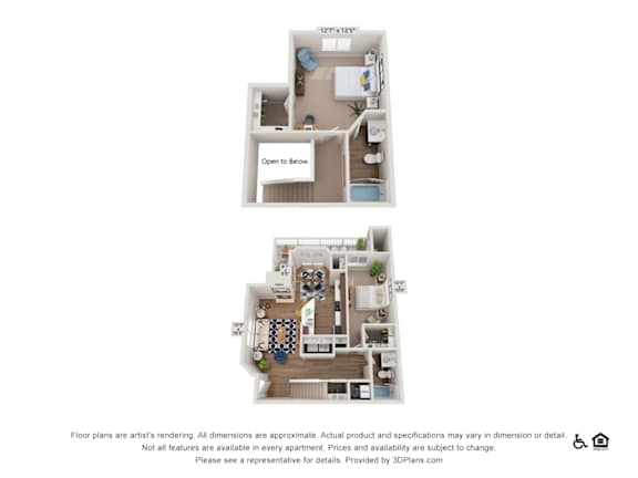 Two floor plans for an apartment are shown with a note that the dimensions are approximate and subject to change.