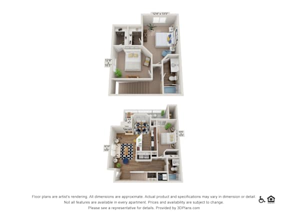 Two floor plans of an apartment with dimensions and furniture layout.