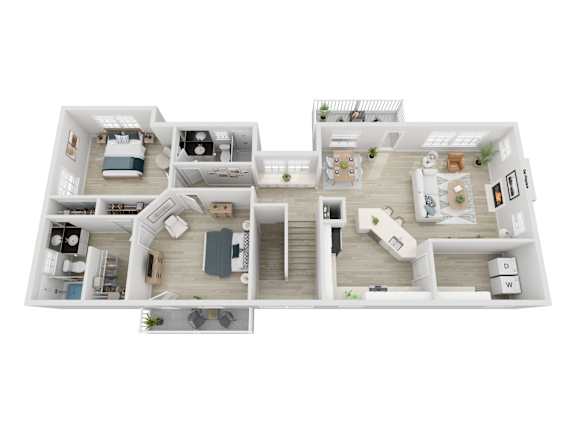 A detailed floor plan of a two-story residential apartment.