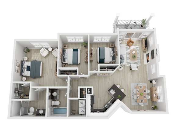 A top-down view of a house layout with labeled rooms.