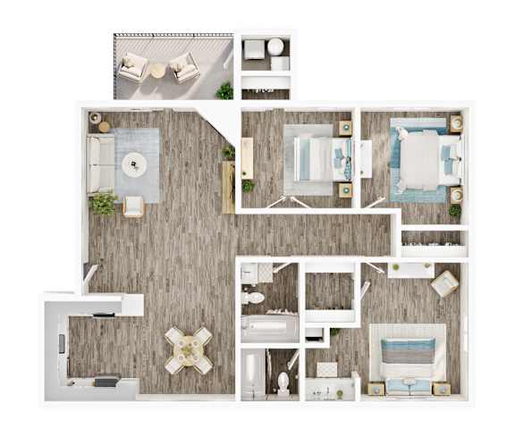 A floor plan of a house with a kitchen, living room, and bathroom.