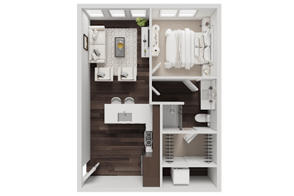A small, neatly organized bathroom with a toilet, sink, and towel rack.